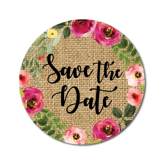 Darling Souvenir Round Peony & Leaf Border 45 Pcs Save The Date Stickers Envelope Seals-1.6 Inches