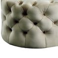 thumbnail image 3 of Benzara Traditional Style Flannelette Upholstered Oval Button Tufted Wooden Ottoman, Beige, 3 of 5