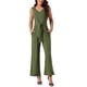 thumbnail image 2 of INSPIRAR CHIC Mono sin mangas para mujer con cintura ajustable, mono largo elástico con bolsillos en verde ejército, 2 of 5
