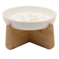 thumbnail image 2 of BESEW7 Ceramic Raised Cat Bowl with Wood Stand, Elevated Slow Feeder for Cats and Small Dogs, Non-Slip Base Easy Clean Pet Water Dish White, 2 of 6