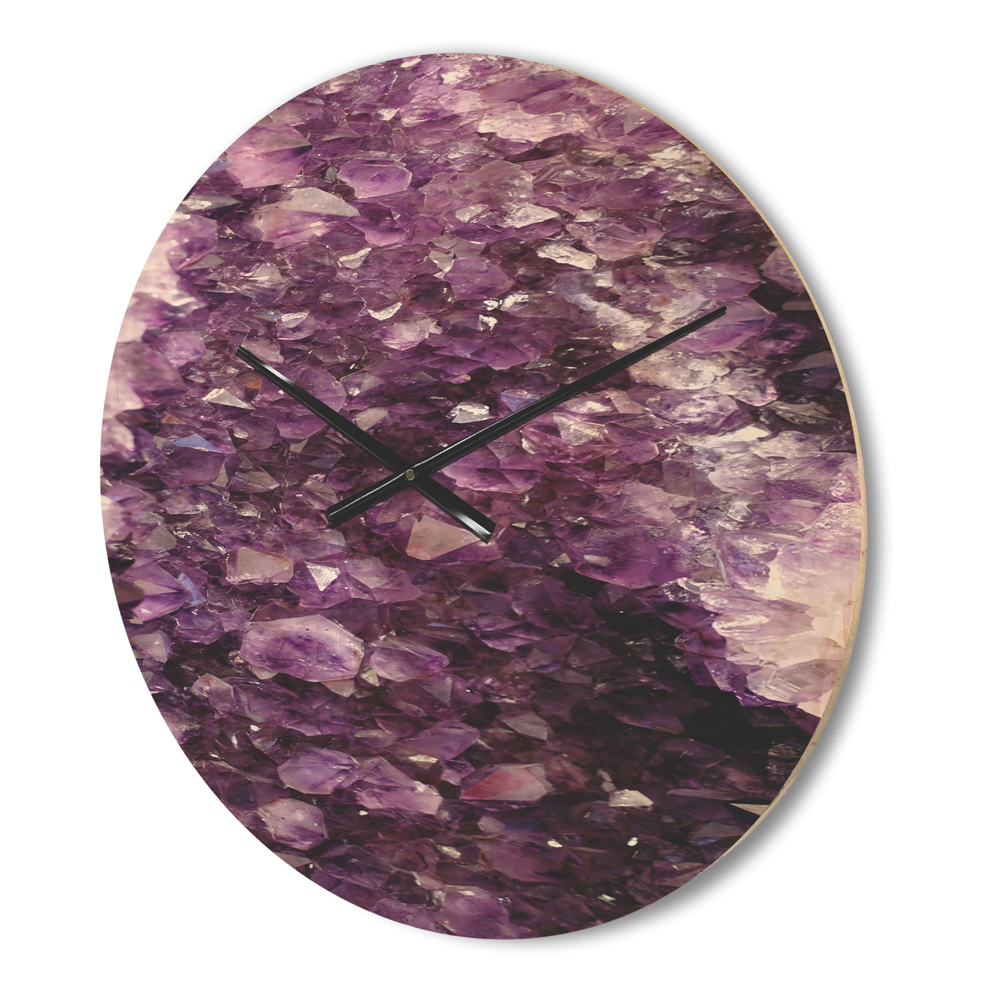 Designart 'Closeup Purple Precious Stones ' Modern Wood Wall Clock
