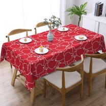 Christmas Tablecloth 60x102 Inches Rectangle Table Covers with Xmas Trees & Snowman Patterns, Water Resistant Table Cloth for Dining Holiday Party, Red