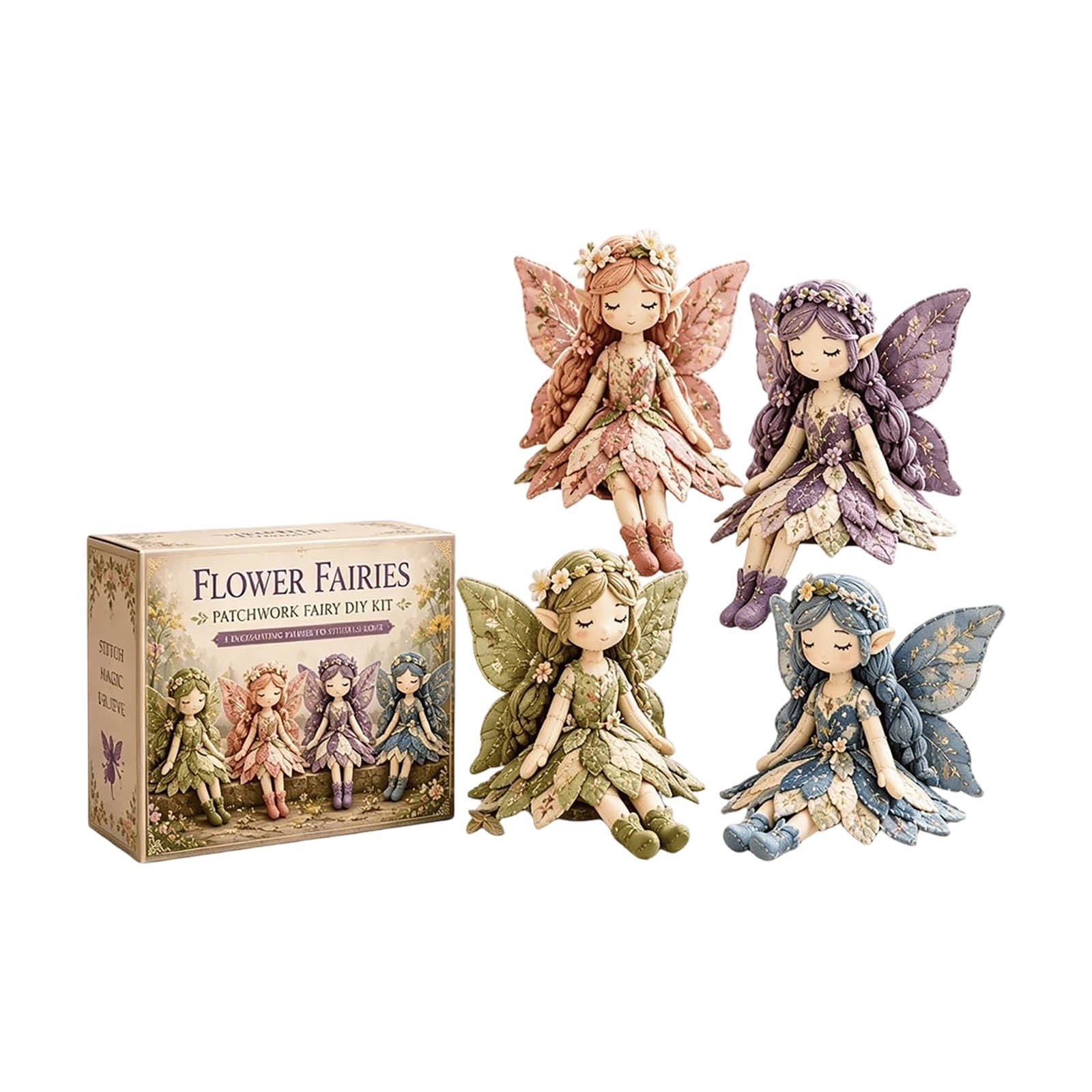 4 Pack Butterfly Fairies Patchwork Quilt Doll DIY Kit - Hand Stitching Sewing Craft Set for Adults Beginners Hobby Gift for Birthday Christmas Mother s Day