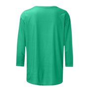 Women's Plain Basic Crew Neck 3/4 Sleeve Tops Tee Shirt T-Shirt Light Blue L