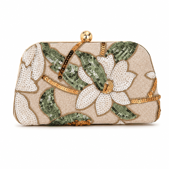 REMANLAND Women's Floral Sequin Evening Clutch Bag with Frame Closure
