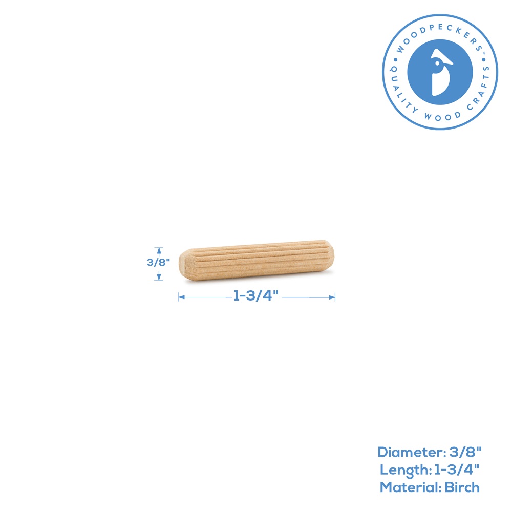 Wooden Dowel Pins 1-3/4 x 3/8 inch, Pack of 1000 Fluted Dowel Joints for  Woodworking, Furniture and Crafts, by Woodpeckers