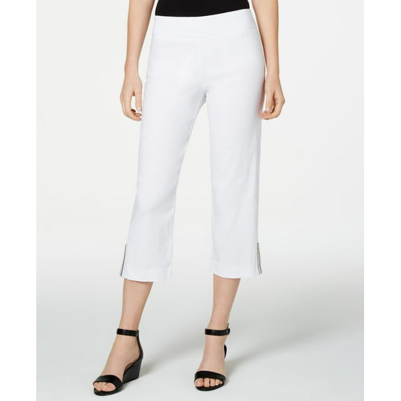 JM Collection Petite Embellished Hem Cropped Pants Bright White P/S