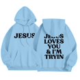 thumbnail image 4 of Women's 2 Piece Sweatsuits Long Sleeve Jesus Letter Print Christian Hooded Pullover Tops and Jogger Pant Casual Fall Comfy Fashion Tracksuit Sets, 4 of 6