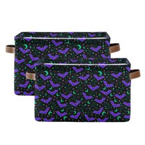 Yayeee 2 Pack Canvas Storage Basket with Handles for Shelves Fabric Bins Closet Organizer, Purple Cartoon Bats Pattern