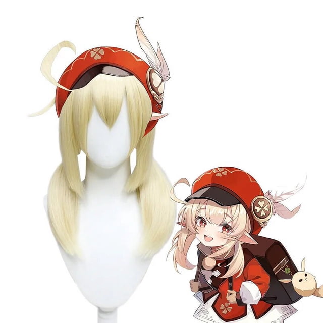 Klee-Disfraz de Cosplay Genshin Impact para mujer, disfraz de Halloween, carnaval, vestido rojo Loli, traje bonito, sombrero de plumas, peluca con orejas, conjunto completo de accesorios