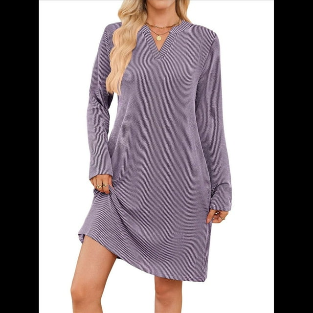 Vestido Informal de Larga con Bolsillos y Cuello en V para Mujer, Holgado, para Otoño e Invierno Púrpura XL