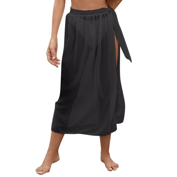 A Line Skirt Plus Size Women With Pockets Summer High Waist Straps Casual Perspective Split Solid Color Skirt Beach Skirt