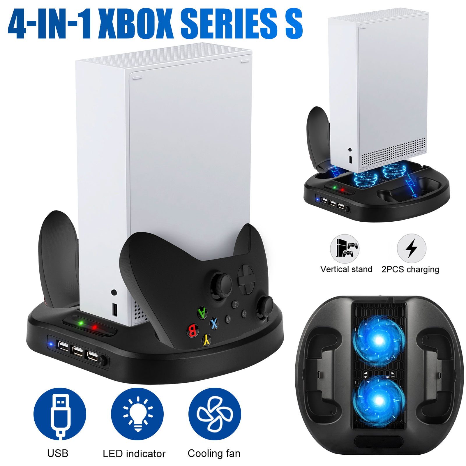 Vertical Stand Fit for Xbox Series S with 2 Cooling Fan, EEEkit Dual Charging  Station Fit for Xbox Series S Console with Controller Charger 3 USB Ports  Fit for Microsoft Xbox Series