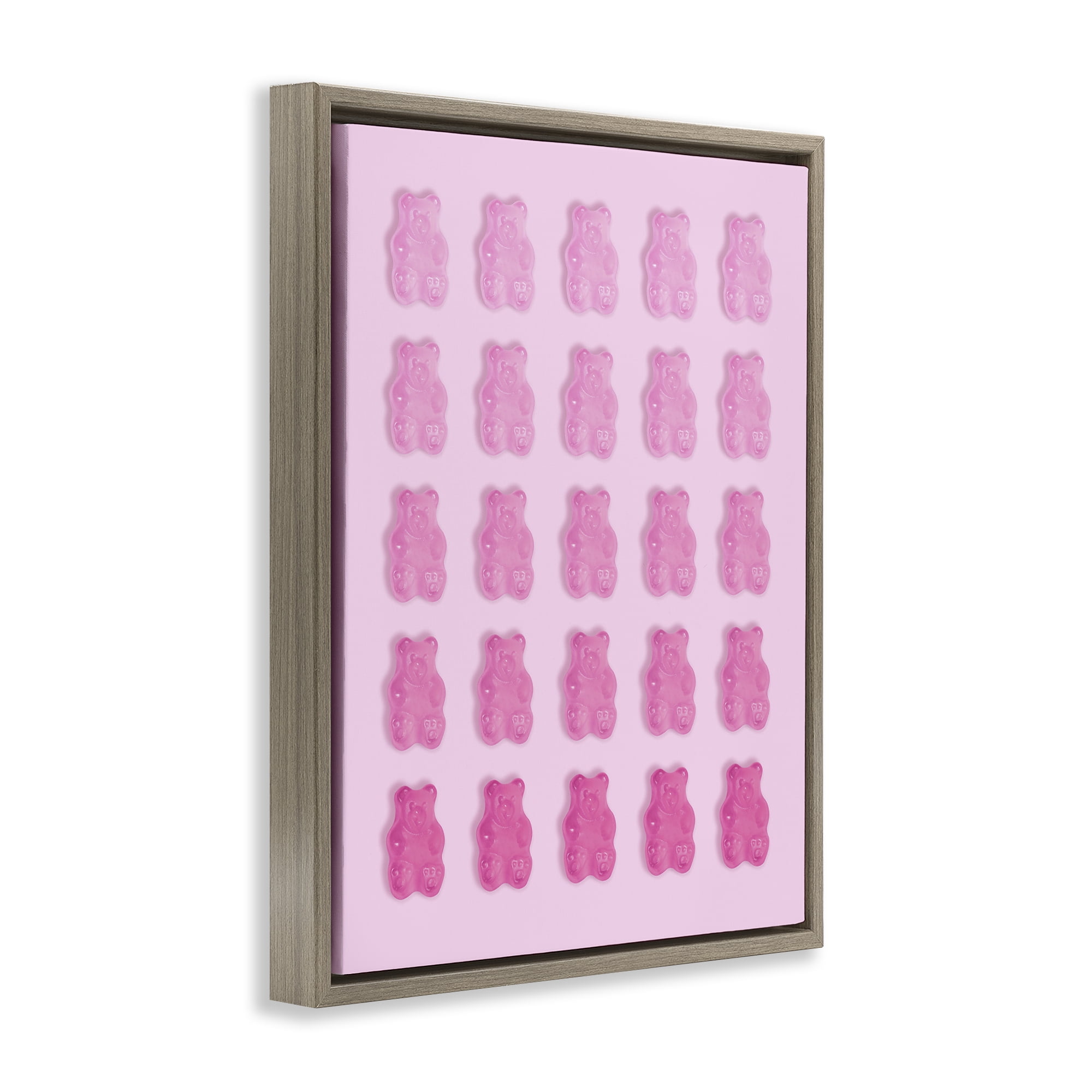 Stupell Industries Gradient Pastel Pink Bears Brown Framed Floater Canvas Wall Art, design by LISH Creative