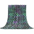 thumbnail image 2 of Colorful Mermaid Scales Ombre Texture Throw Flannel Blanket 50x80In Super Soft Cozy Bed Blanket, Lightweight Plush Fuzzy Bed Throw for Bedroom Sofa Couch Living Room, 2 of 4