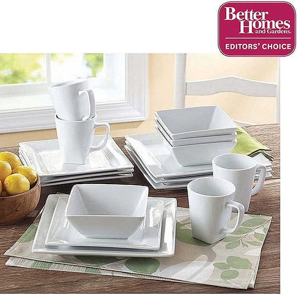 Better Homes & Gardens 16 Piece Square Porcelain Dinnerware Set, White - image 2 of 6