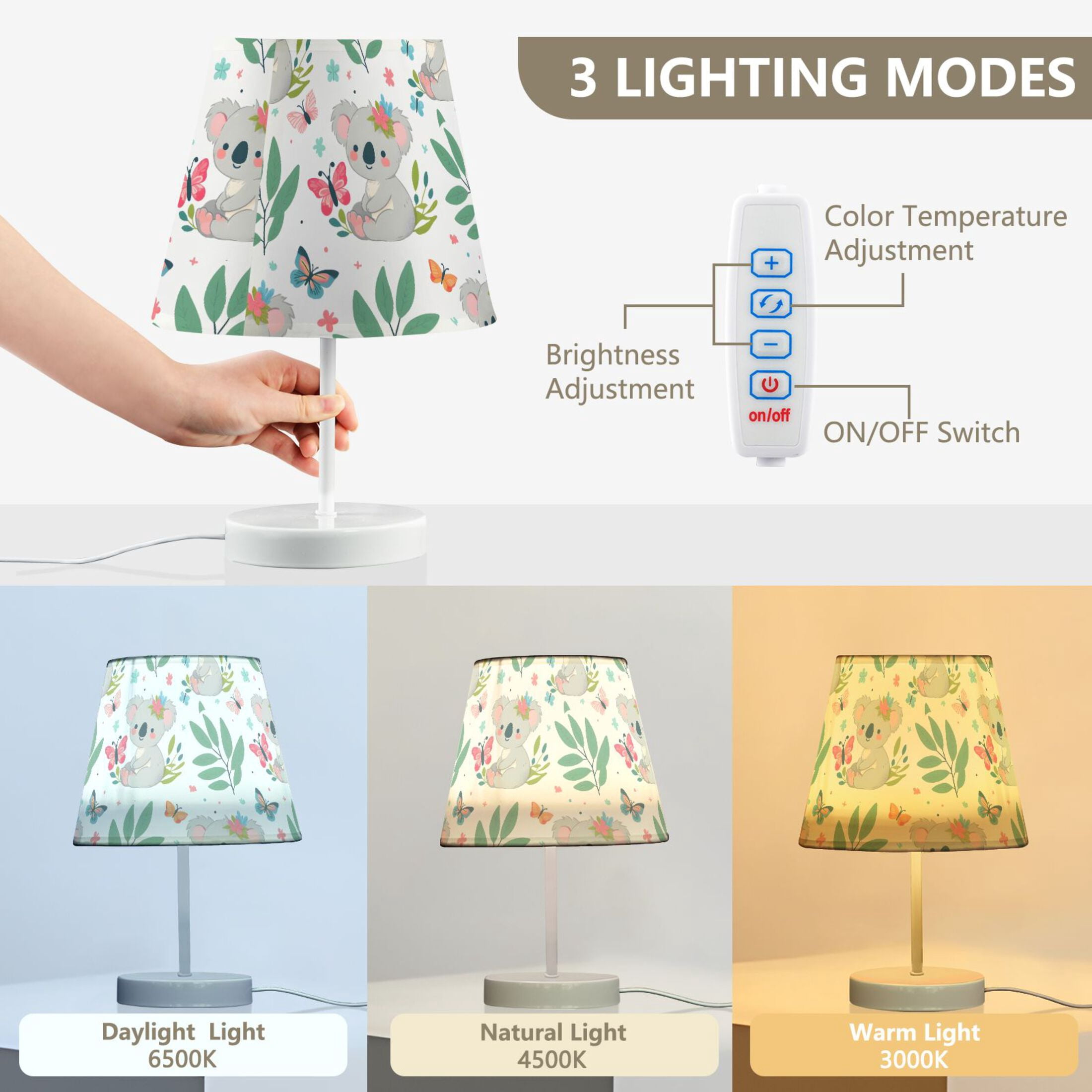 LED Desk Lamp Cute Koala and Butterfly Table Nightstand Lamps with 3 Color Temperatures for Home Bedroom Living Room Decor 6x11