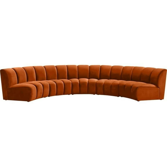 Maklaine 5-Piece Contemporary Velvet Modular Sectional in Mahogany