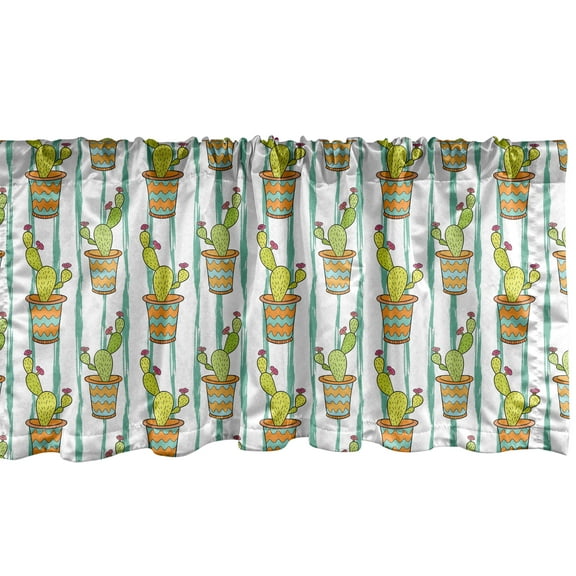 Ambesonne Cactus Window Valance, Vertical Lines Flowers, 54" X 18", Green Orange Mint