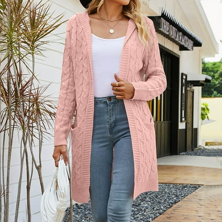 Aayomet Womens Cardigan Sweaters Women s Sweaters Boho Long Sleeve Open Front Cable Knit Cardigan Pink S-XXL