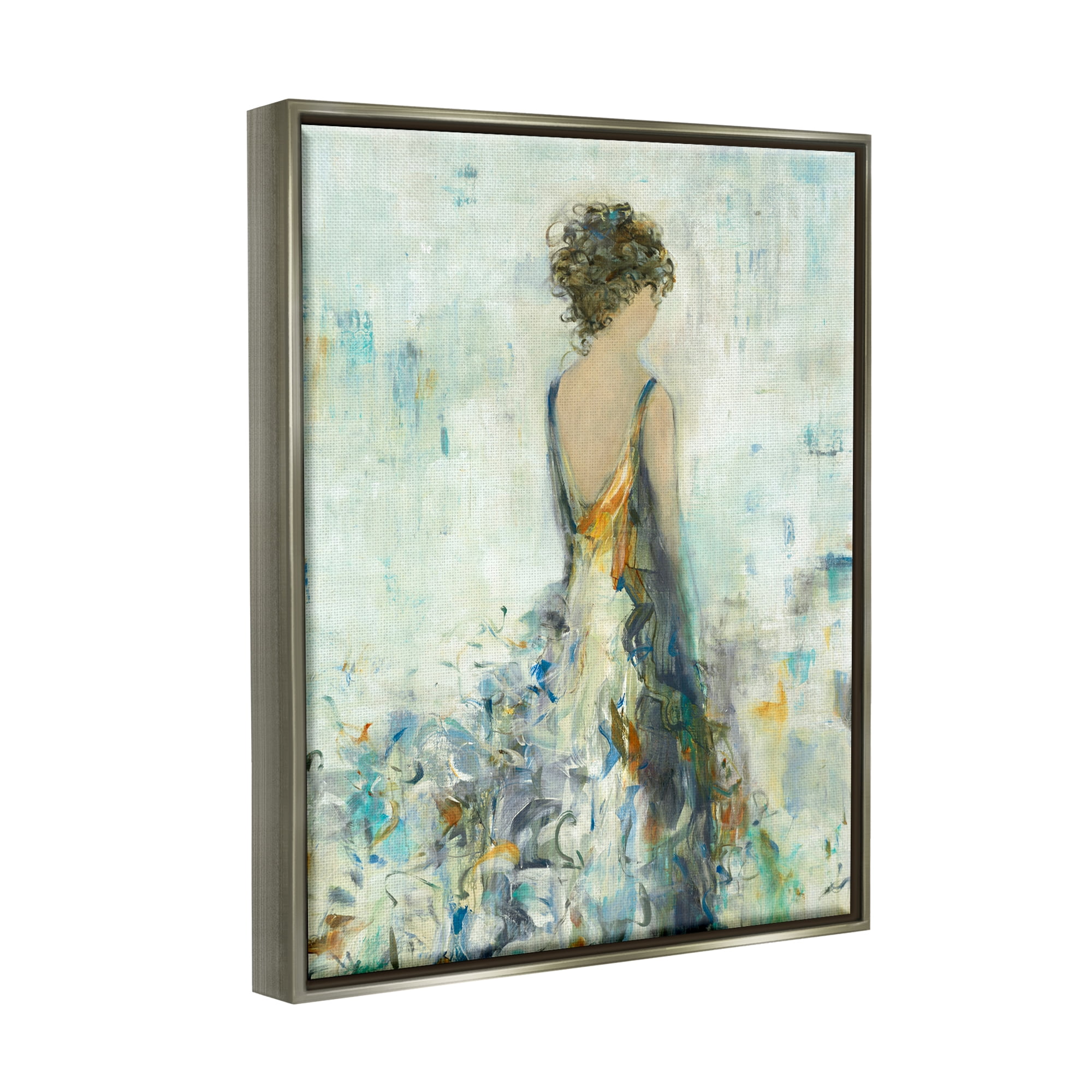 Stupell Industries Abstract Woman Floral Dress Beauty & Fashion Painting Gray Floater Framed Art Print Wall Art