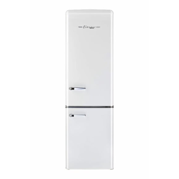 Classic Retro 9 cu. ft. Electric Bottom Freezer Refrigerator with Wine Rack in Marshmallow White