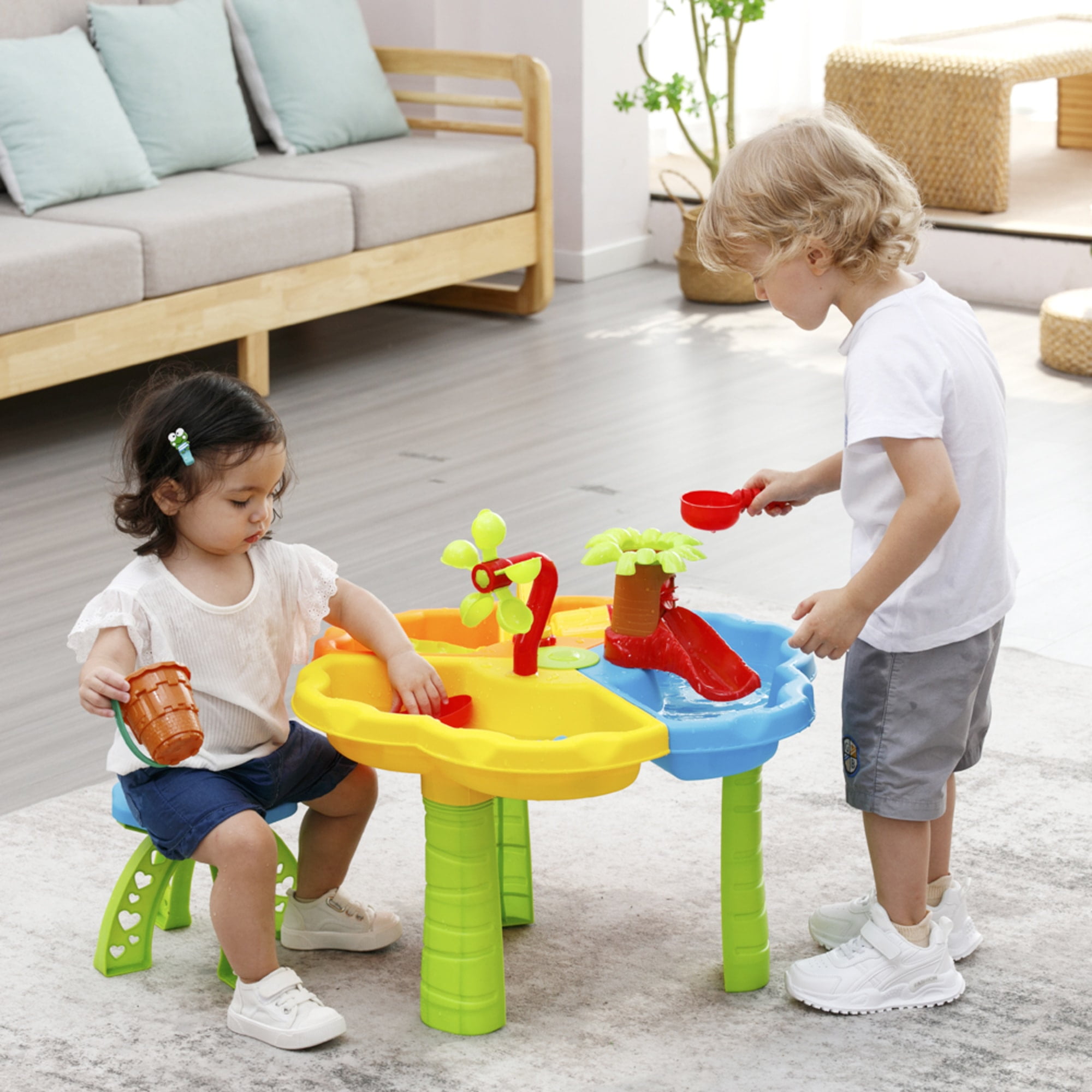 Toddler Sensory Sand and Water Table with Chair | 3 in 1 Indoor & Outdoor Play Table for Kids
