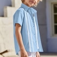 thumbnail image 6 of Zpanxa Toddler Boys Vertical Eyelet Stripe Trim Button Down Short Sleeve Shirts Lapel Collar Summer Casual Woven Dress Tops for Kids, 6 of 9
