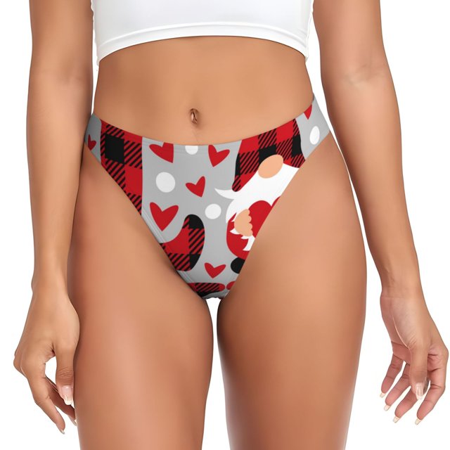 Fotbe Buffalo Plaid Love And Gnome Tanga Sin Costuras para Mujer con Estampado – Panties Invisibles, Transpirables y Cómodos para Uso Diario-Large