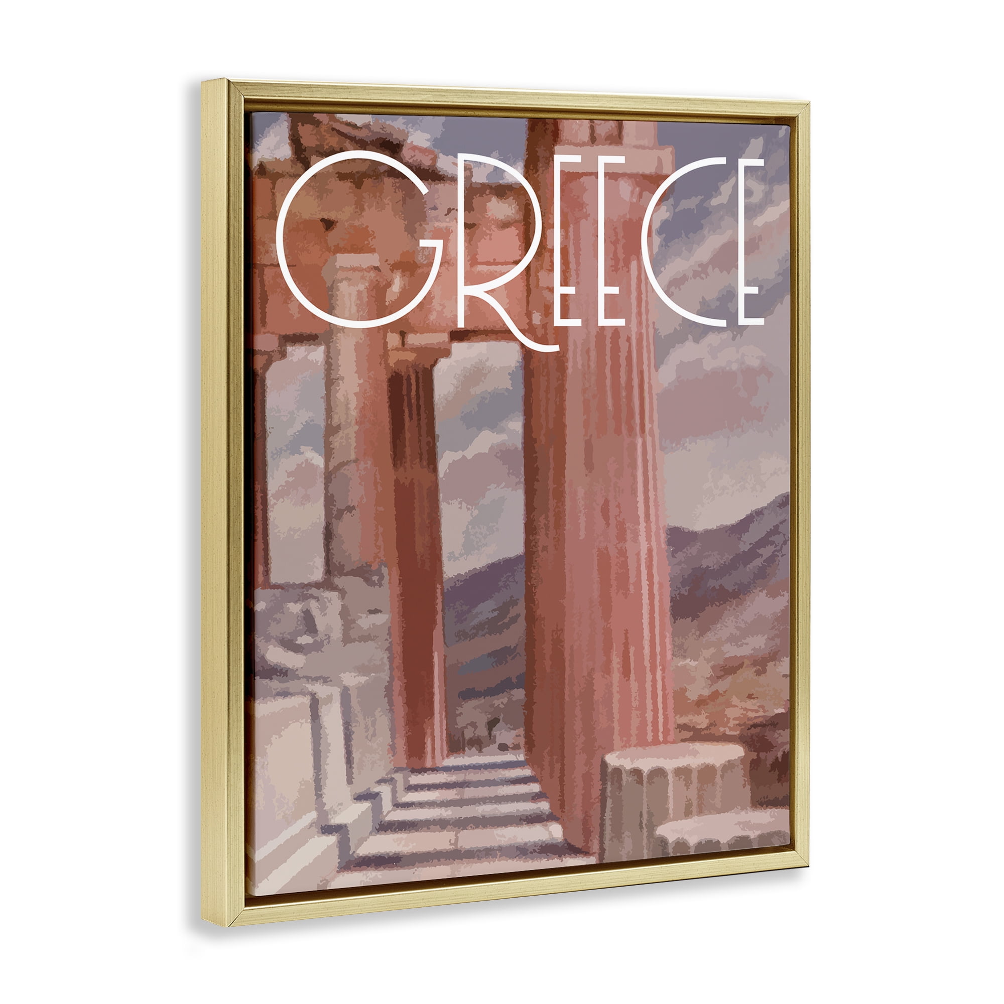 Stupell Industries Greece City Landmarks Buildings & Architecture Painting Gold Floater Framed Canvas Art Print Wall Art, 17 x 21
