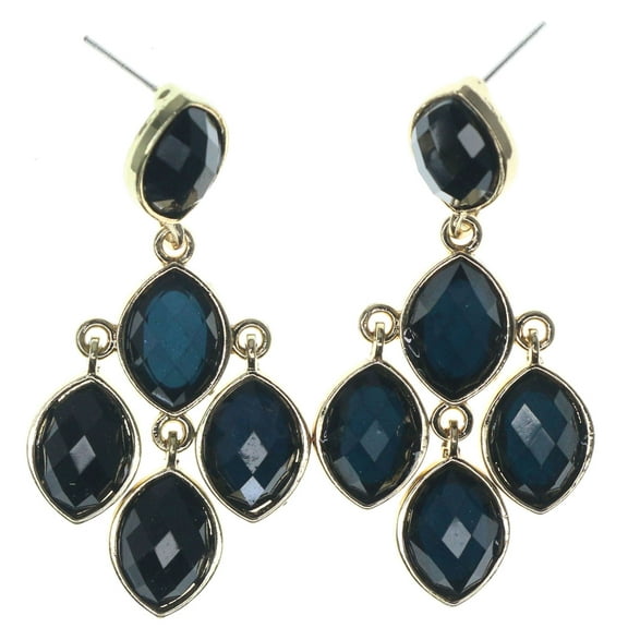 Gold-Tone Drop Dangle Earrings With Black Faceted Accents TME709