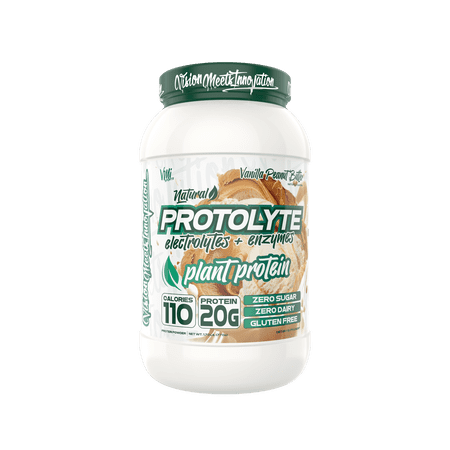 Protolyte Natural Plant Protein by VMI Sports with Electrolytes and Enzymes | Zero Sugar – Zero Dairy – Gluten Free | 20 G Protein + 10.5 G of EAA’s (Vanilla Peanut Butter)