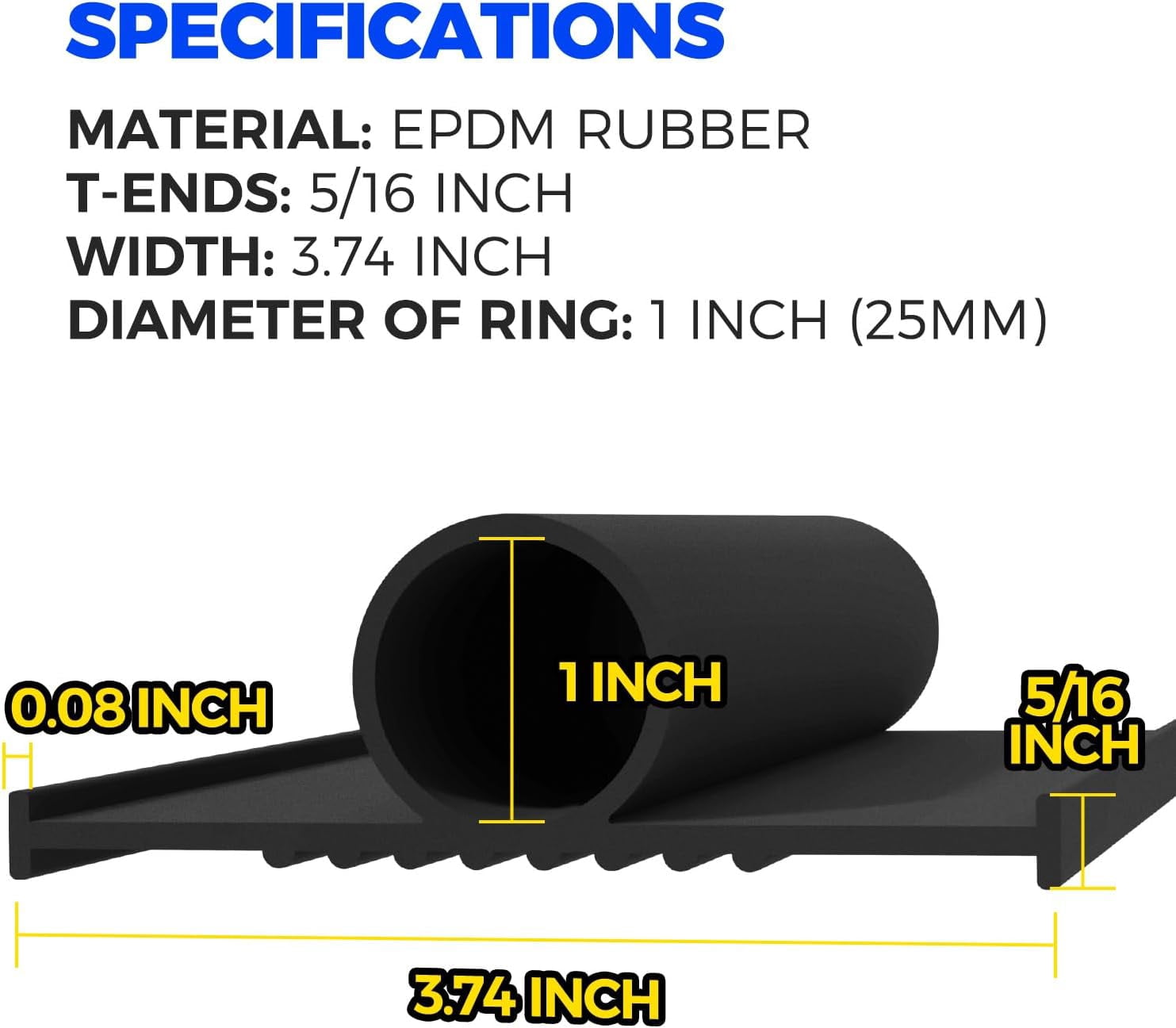 Garage Door Seals Bottom Rubber,Weather Stripping Kit Seal Strip Replacement, 5/16 Inch T-End, 3.74 Inch Width (22Ft, Black)