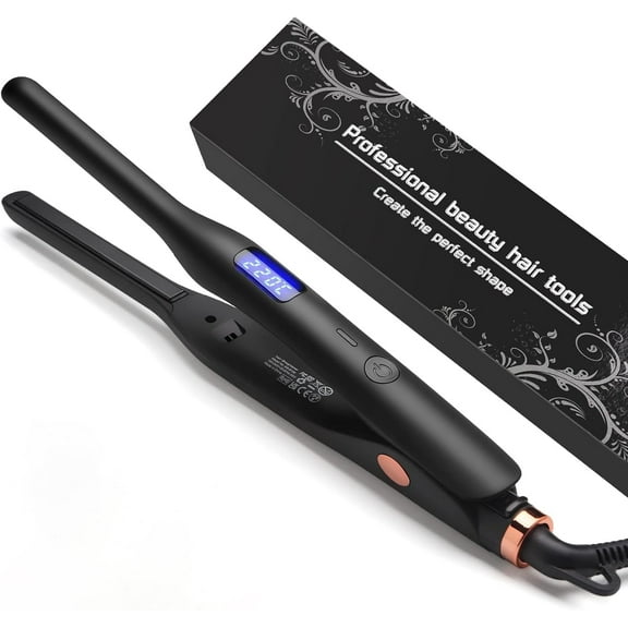 Mini Hair Straightener, Hair Straightener, Curl and Straighten 2 in 1,100-220°C, LCD Display, Straightener for All Hair Types, Short Hair, Pony, Male Beard (Black)