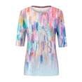 thumbnail image 4 of IROINNID Polyester Long Sleeve T Shirt for Women Daily Printed T-shirt Blouse Round Neck Tops,Light Blue, 4 of 5