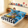 thumbnail image 4 of Erosebridal Race Car Twin Fitted Sheet, Checkered Flag Bedding, Blue Race Flags 2pcs 1 Fitted Sheet and 1 Pillowcase, 4 of 6