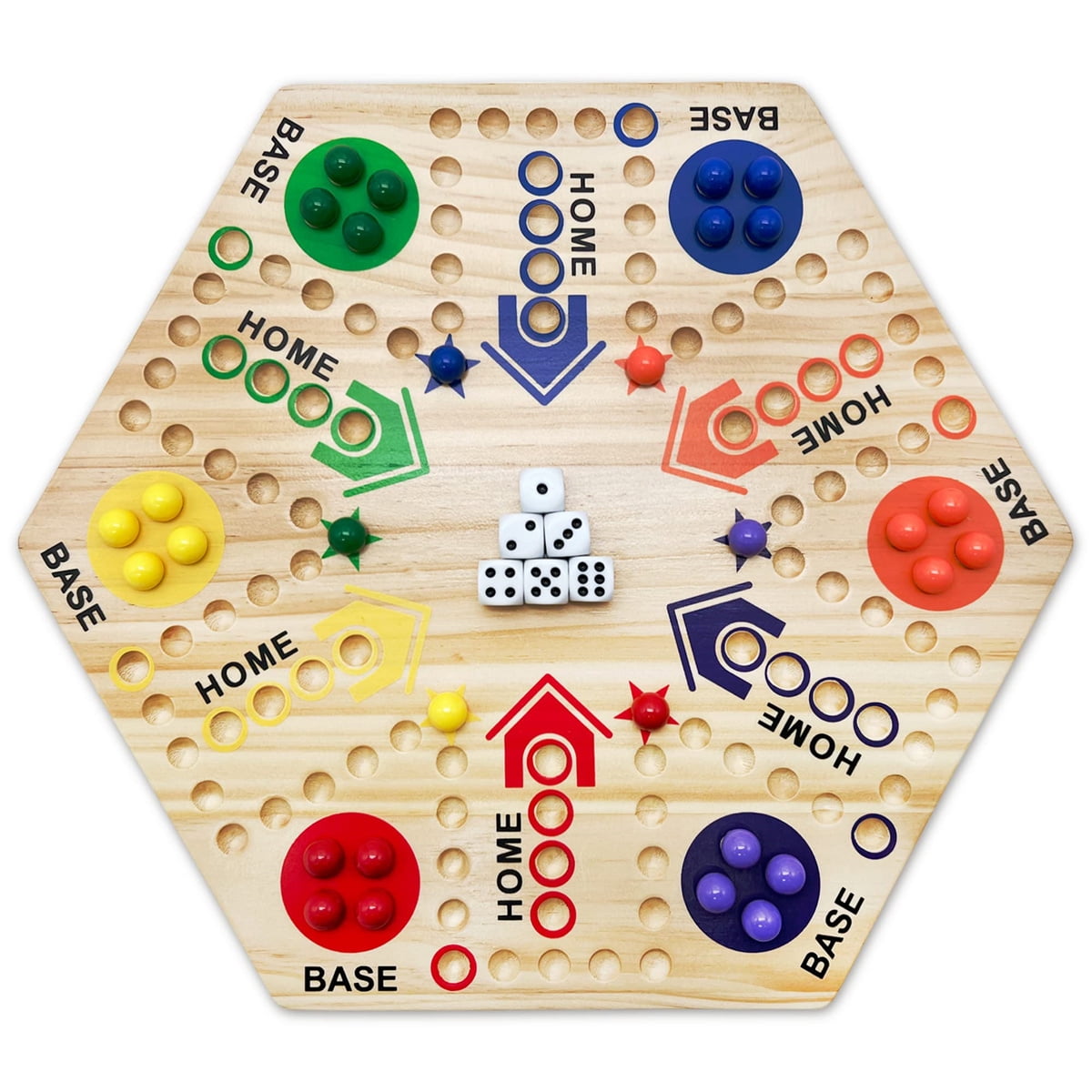 Double-Sided Large Oak Wood Hand-Painted 24" Aggravation Board Game 
