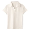 thumbnail image 3 of ZHOGXU Toddler Kids Girls Polo Shirt Solid Color Short Sleeve Lapel Breathable Lightweight Tee Top For Everyday Wear,Beige,11-12 Years, 3 of 7
