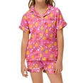 thumbnail image 2 of Wdgfv Girls Pajama Set Short Sleeve Fruit Print Loose Fit Comfortable Sleepwear For Kids Toddler 2-13 Years Old Casual Homewear Daily Outfits Hot Pink 10-11 Years, 2 of 4