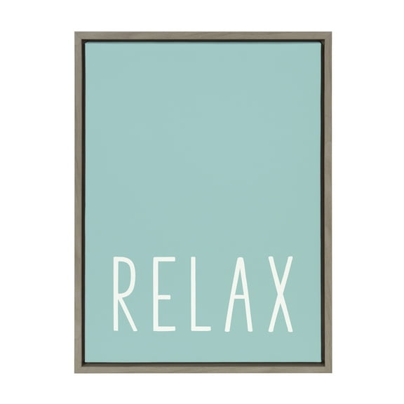 Kate and Laurel Sylvie Relax in Pale Teal Framed Canvas Wall Art by Apricot and Birch, 18x24 Gray, Relaxing Zen Art for Wall