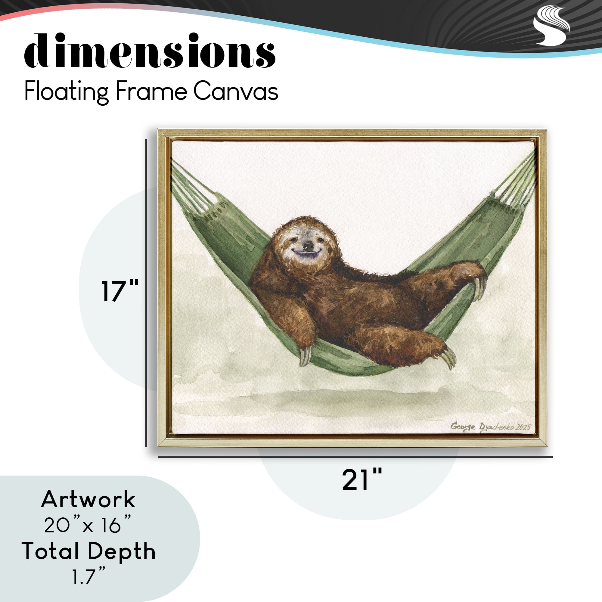 Stupell Industries Sloth On The Hammock Gold Framed Floater Canvas Wall Art, design by George Dyachenko
