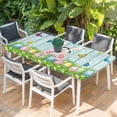 thumbnail image 2 of Easter Table Cloths for 5 Foot Rectangle Tables, Spring Easter Eggs Bunny Teal Wooden Grain Patio Waterproof Elastic Fitted Tablecloths, Washable Rectangular Table Cover for Camping, 2 of 8