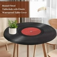 thumbnail image 4 of Retro Record Round Tablecloth, Fitted Table Cover with Elastic for 36"-44" Round Tables, Abstract Vintage Minimalist Art Table Cloth Outdoor Indoor Dinning Party Waterproof Tablecloths, 4 of 7