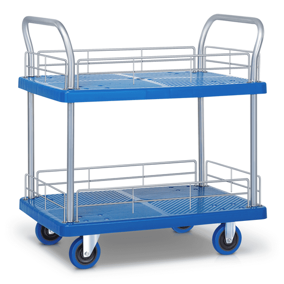 Magshion 2 Tier Utility Cart with Handle Bar Rolling Platform Trolley, for Home Warehouse School, 661 lbs Capacity