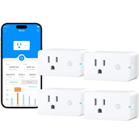 Govee Smart Plug with Energy Monitoring, WiFi Bluetooth Plug Work with Alexa and Google Assistant, 15A Smart Outlets with Timer &amp; Group Controller, No Hub Requ