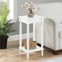French Country Kim End Table with Shelf in White Wood Finish