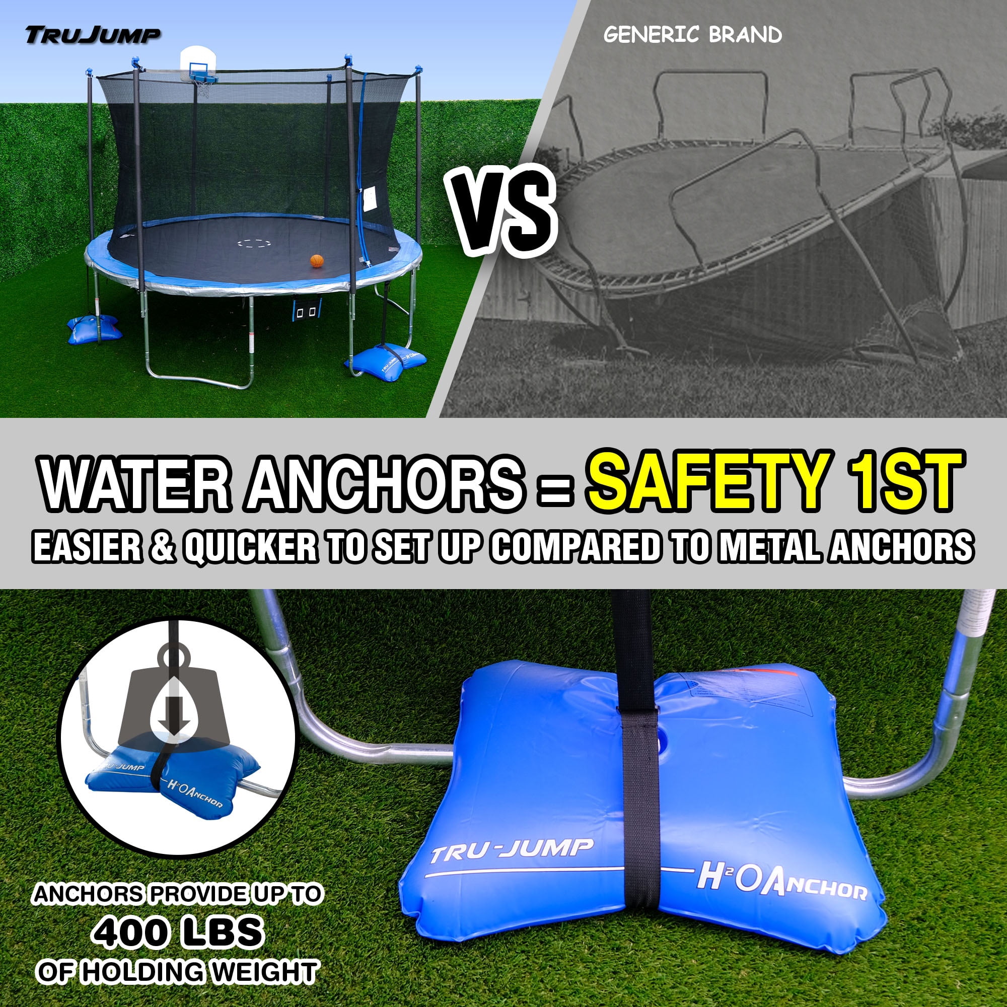TruJump 15 FT ULTIMATE MULTIPLAY Heavy Duty Outdoor Trampoline with Dunk Zone Basketball Hoop system, Safety Enclosure Net, Electron Shooter, Water Anchor, Flashlite Zone and Phone Pouch, ASTM