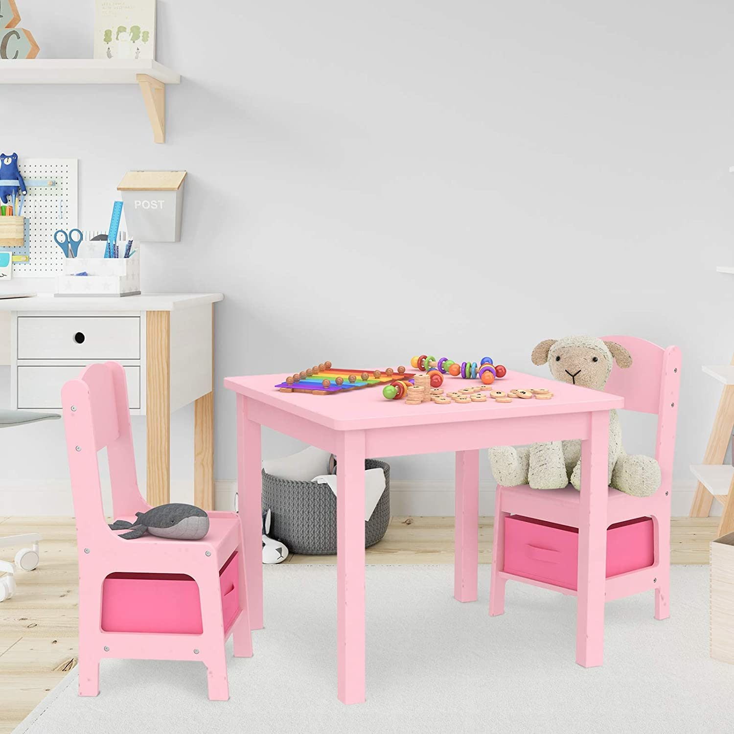 SIXWIN mecor Kids Table and Chair Set with 2 Storage Boxes, Childern