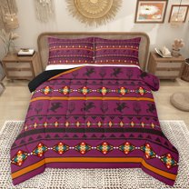 Homewish Boho Aztec Full Size Comforter Sets,Western Cowboy Dreamcatcher Bedding Comforter Set,Deeppurple Orange Bedding Sets For Adult,Microfiber Bedroom Decor Reversible,3-Piece