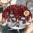 thumbnail image 2 of Red Plaid Christmas Round Tablecloth, Fitted Table Cover with Elastic for 36"-44" Round Tables, Snowman Snowflake Winter Birds Table Cloth Outdoor Indoor Dinning Party Waterproof Tablecloths, 2 of 7